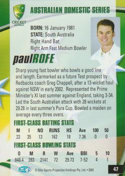 2003-04 Elite Sports Cricket Australia #47 Paul Rofe Back