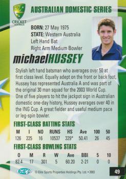 2003-04 Elite Sports Cricket Australia #49 Michael Hussey Back