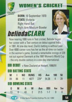 2003-04 Elite Sports Cricket Australia #54 Belinda Clark Back
