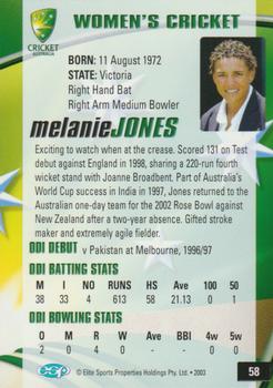 2003-04 Elite Sports Cricket Australia #58 Melanie Jones Back