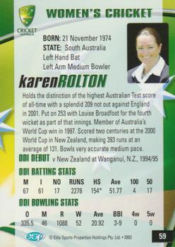 2003-04 Elite Sports Cricket Australia #59 Karen Rolton Back