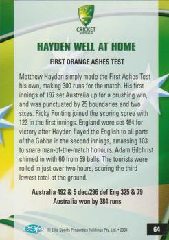 2003-04 Elite Sports Cricket Australia #64 Matthew Hayden Back