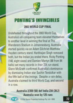 2003-04 Elite Sports Cricket Australia #72 Ponting's Invincibles Back