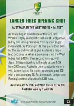 2003-04 Elite Sports Cricket Australia #73 Justin Langer Back