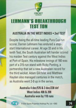 2003-04 Elite Sports Cricket Australia #74 Darren Lehmann Back