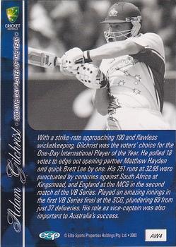 2003-04 Elite Sports Cricket Australia - 2003 Award Winners #AW4 Adam Gilchrist Back