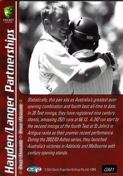 2003-04 Elite Sports Cricket Australia - Great Moments #GM1 Justin Langer / Matthew Hayden Back