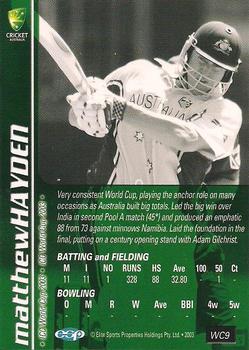 2003-04 Elite Sports Cricket Australia - 2003 ICC World Cup #WC9 Matthew Hayden Back