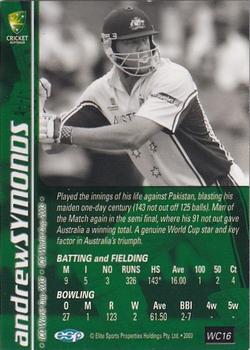 2003-04 Elite Sports Cricket Australia - 2003 ICC World Cup #WC16 Andrew Symonds Back
