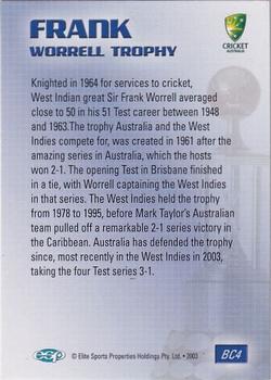 2003-04 Elite Sports Cricket Australia - Trophies #BC4 Australia Frank Worrell Trophy Back