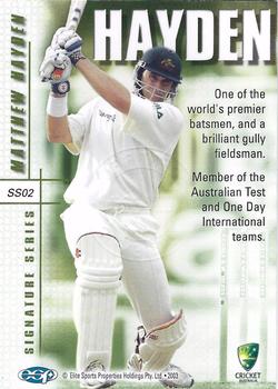 2003-04 Elite Sports Cricket Australia - Signature Series #SS02 Matthew Hayden Back
