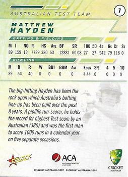 2007-08 Select #7 Matthew Hayden Back