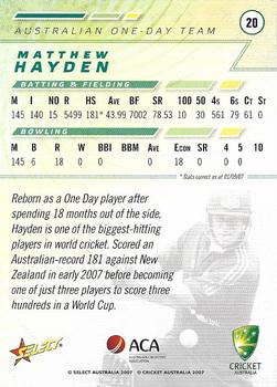 2007-08 Select #20 Matthew Hayden Back