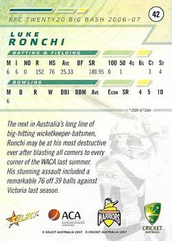 2007-08 Select #42 Luke Ronchi Back