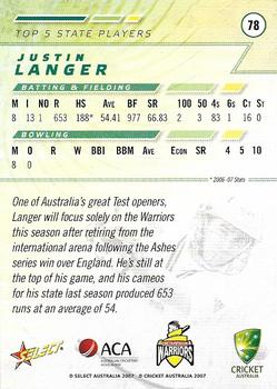 2007-08 Select #78 Justin Langer Back