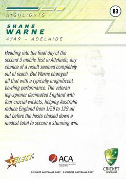 2007-08 Select #93 Shane Warne Back