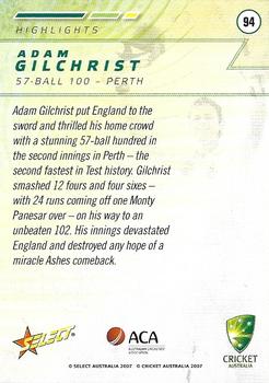 2007-08 Select #94 Adam Gilchrist Back