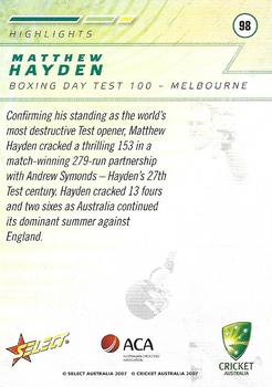 2007-08 Select #98 Matthew Hayden Back