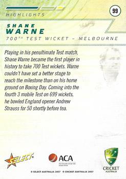 2007-08 Select #99 Shane Warne Back