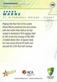 2007-08 Select #100 Shane Warne Back