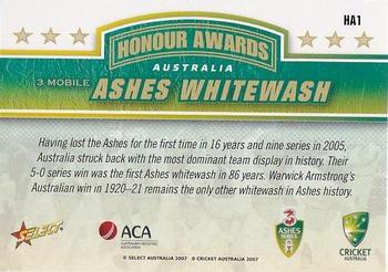 2007-08 Select - Honour Award #HA1 Ashes Whitewash Back