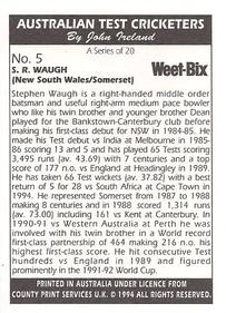 1994 Weet-Bix Australian Test Cricketers #5 Steve Waugh Back