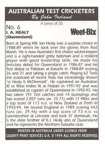 1994 Weet-Bix Australian Test Cricketers #6 Ian Healy Back