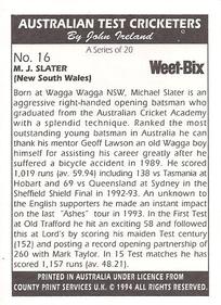 1994 Weet-Bix Australian Test Cricketers #16 Mike Slater Back