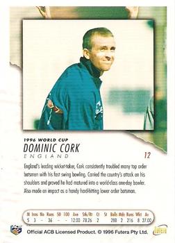 1996 Futera World Cup #12 Dominic Cork Back