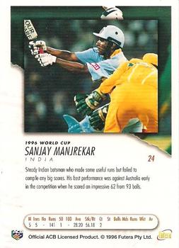 1996 Futera World Cup #24 Sanjay Manjrekar Back