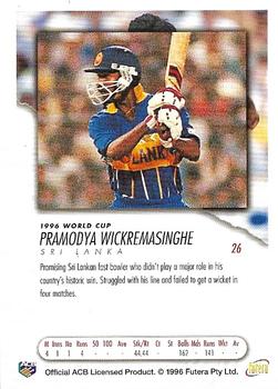 1996 Futera World Cup #26 Pramodya Wickramasinghe Back