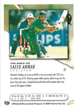 1996 Futera World Cup #31 Saeed Anwar Back