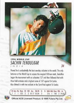 1996 Futera World Cup #34 Sachin Tendulkar Back