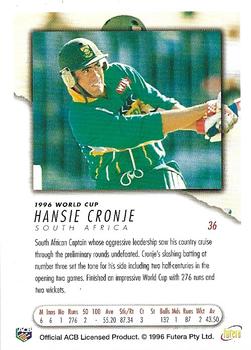 1996 Futera World Cup #36 Hansie Cronje Back