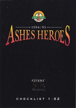 1995 Futera Elite Ashes Heroes Box Set #58 Checklist 1, 1-32 Front
