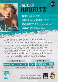 2012-13 SEP T20 Big Bash League #039 Nathan Hauritz Back