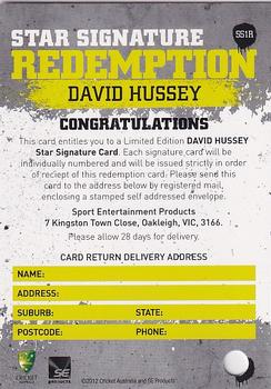2012-13 SEP T20 Big Bash League - Star Signature Redemption #SS1R David Hussey Back