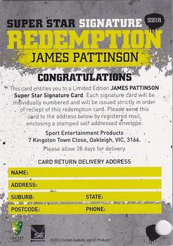 2012-13 SEP T20 Big Bash League - Superstar Signature Redemption #SSS1R James Pattinson Back