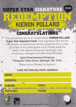 2012-13 SEP T20 Big Bash League - Superstar Signature Redemption #SSS4R Kieron Pollard Back
