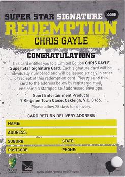 2012-13 SEP T20 Big Bash League - Superstar Signature Redemption #SSS6R Chris Gayle Back