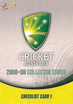 2008-09 Select Cricket Australia #1 Checklist 1 Front