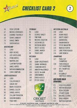 2008-09 Select Cricket Australia #2 Checklist 2 Back