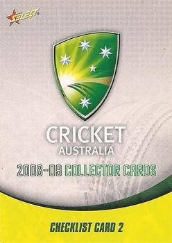 2008-09 Select Cricket Australia #2 Checklist 2 Front