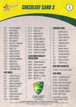 2008-09 Select Cricket Australia #3 Checklist 3 Back