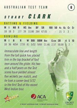 2008-09 Select Cricket Australia #6 Stuart Clark Back