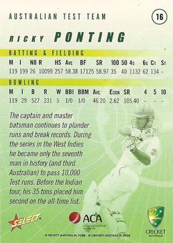 2008-09 Select Cricket Australia #16 Ricky Ponting Back