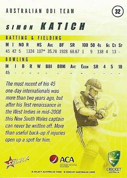 2008-09 Select Cricket Australia #32 Simon Katich Back