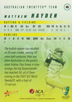 2008-09 Select Cricket Australia #46 Matthew Hayden Back