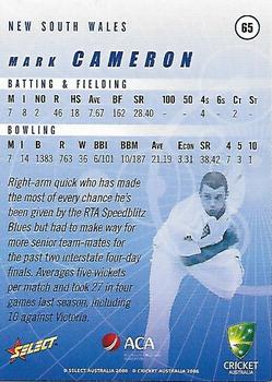 2008-09 Select Cricket Australia #65 Mark Cameron Back