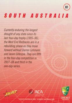 2008-09 Select Cricket Australia #81 South Australia Logo Back